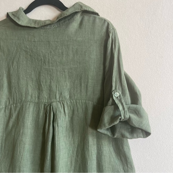 Elena Baldi NEW Green Army Oversized 100% Pure Linen Italian Dress Midi Medium - Picture 11 of 16